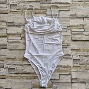 ZARA White Bodysuit Size M | Spaghetti Straps Cowl Neck Snap Closure